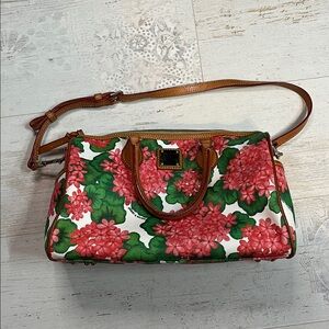 Dooney & Burke Rare Red Hydrangea Floral Print Satchel Purse